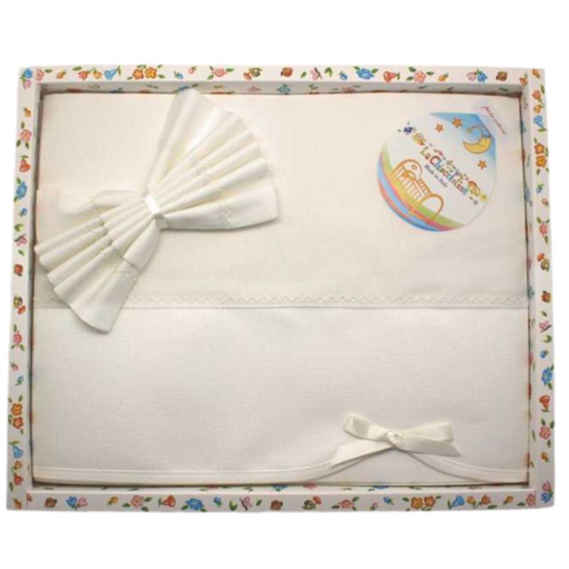 Coordinated cot sheet and pillowcase with Aida fabric insert item LEC0022.2