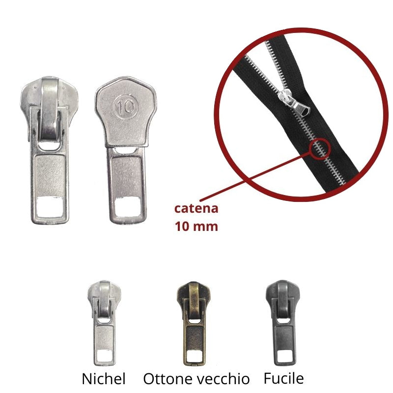 10mm metal chain zip slider