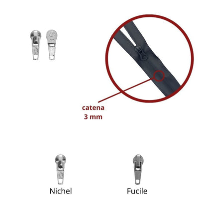 Cursore per zip catena 3 mm spirale rovesciato