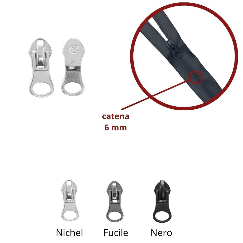 Cursore per zip catena 6 mm spirale rovesciato