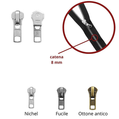 Cursore per zip catena 8 mm metallo