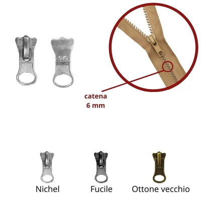 Cursore per zip catena plastica 6 mm carro modello butterfly