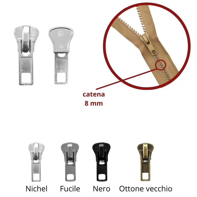 Cursore per zip per catena plastica 8 mm carro
