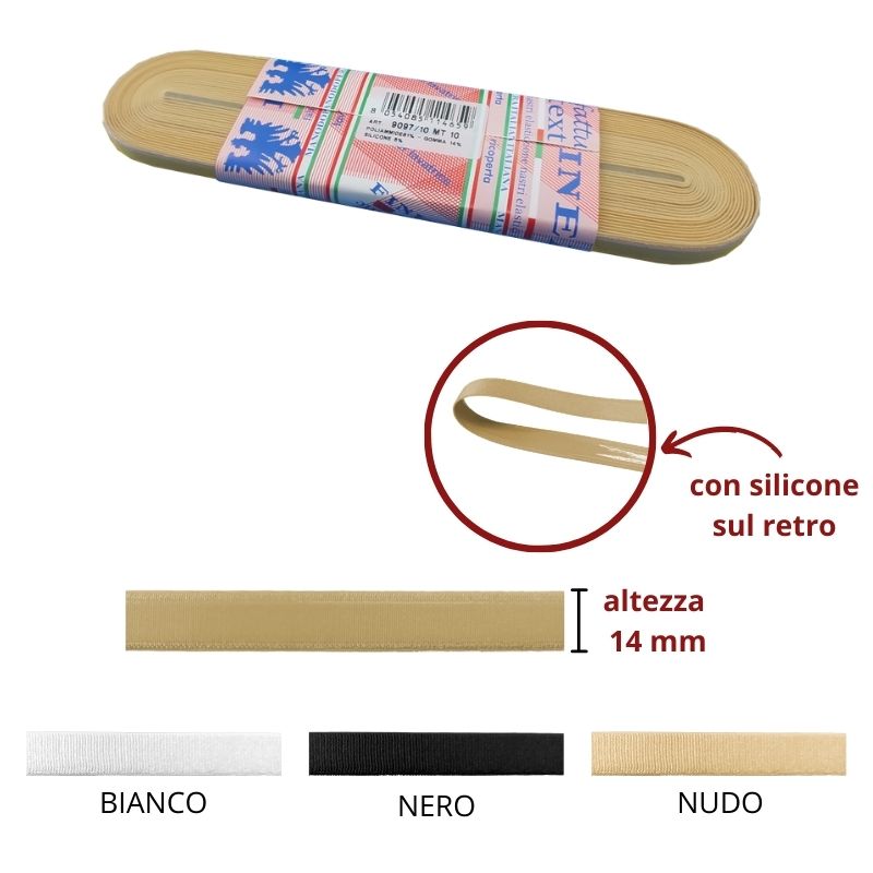 Elastico rasato h mm 14 silicone interno articolo 9097/14 metri 10