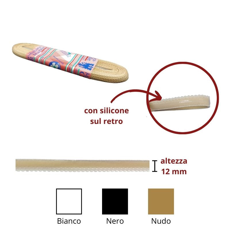 Elastico rasato smerlato h mm 12 silicone articolo 9145/12 metri 10