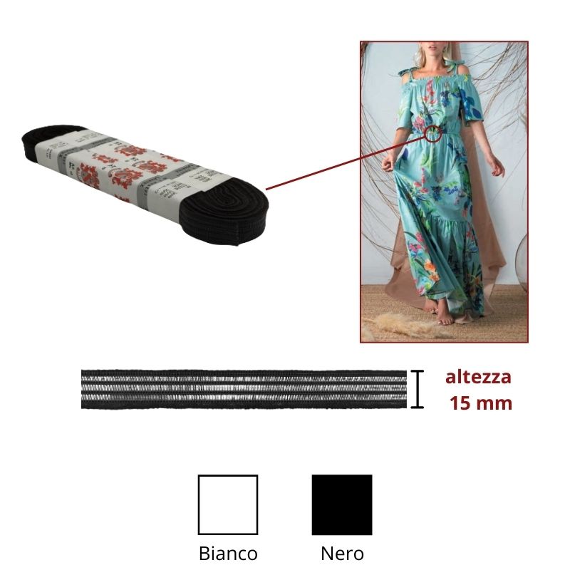 Elastico retinato h mm 15 articolo 1200/15 metri 10