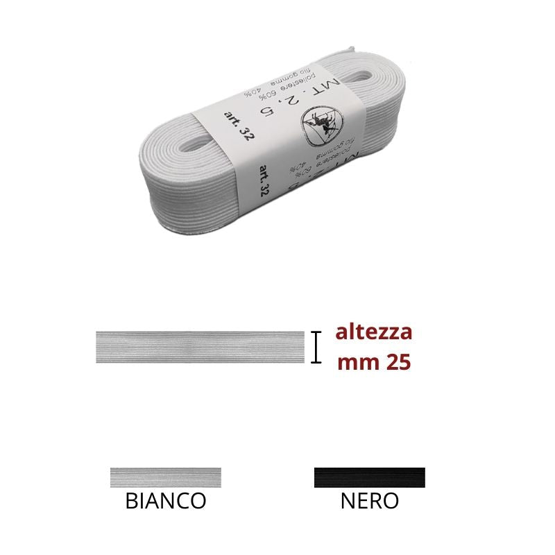 Elastico treccia h mm 25 articolo N 32 metri 2,5