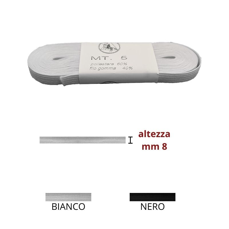 Elastico treccia h mm  8 articolo N 12 metri 5