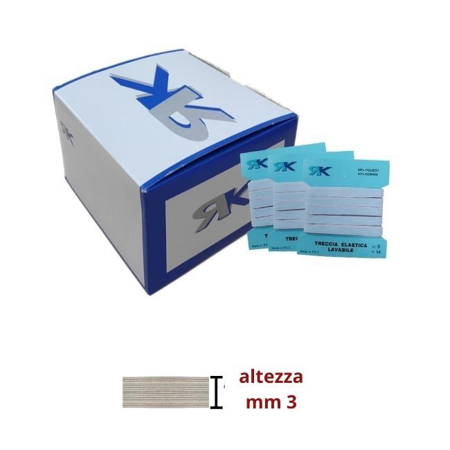 Elastico treccia lavabile h  3 mm articolo 06TL metri 5