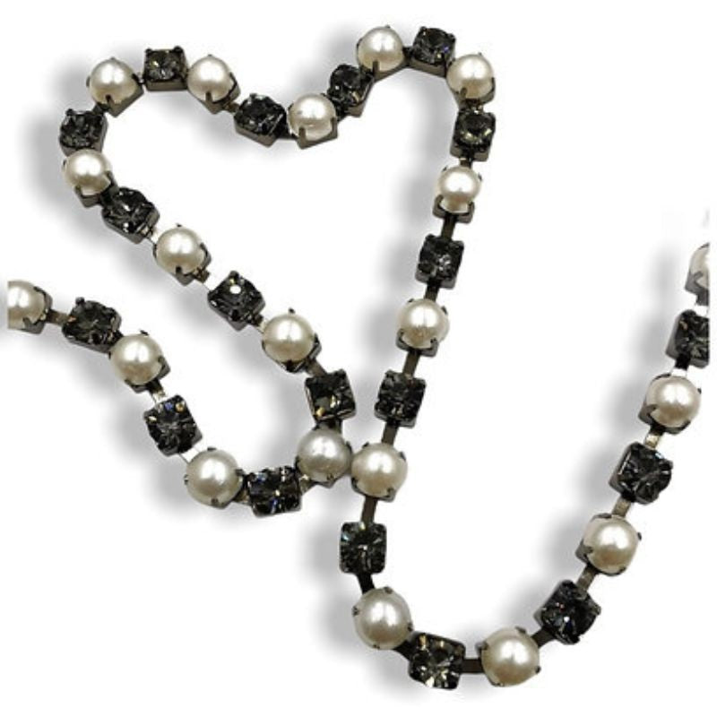 Rhinestone and pearl chain wire (wide link) ss30 (Ø 6.4 mm) jewel item FM9315