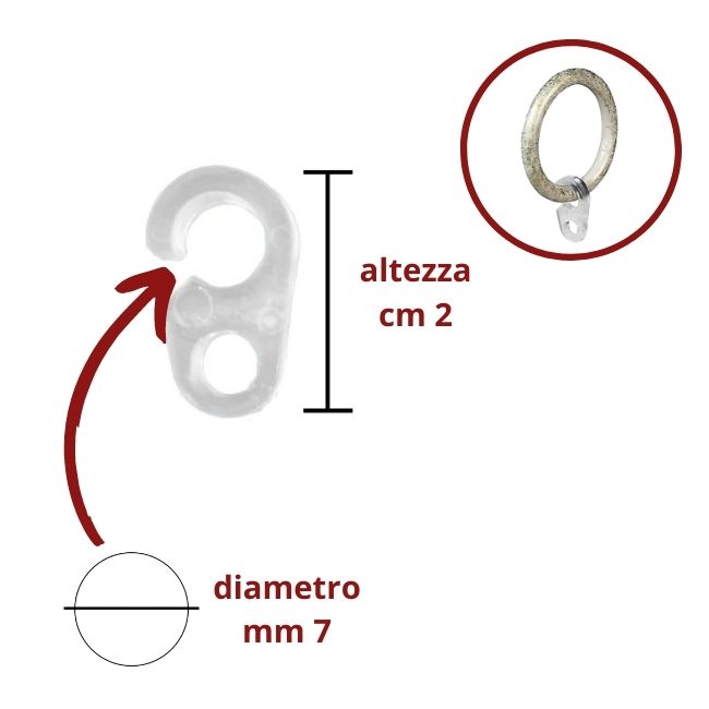 Open hook ø 7 mm for curtain ring, 20 pieces