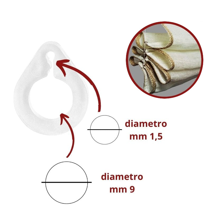 Gancio fermacoda per tende a pacchetto trasparente articolo 56451 pezzi 25
