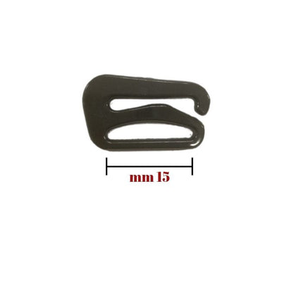 Plastic hook for bra strap, pitch 15 mm, 25 pieces