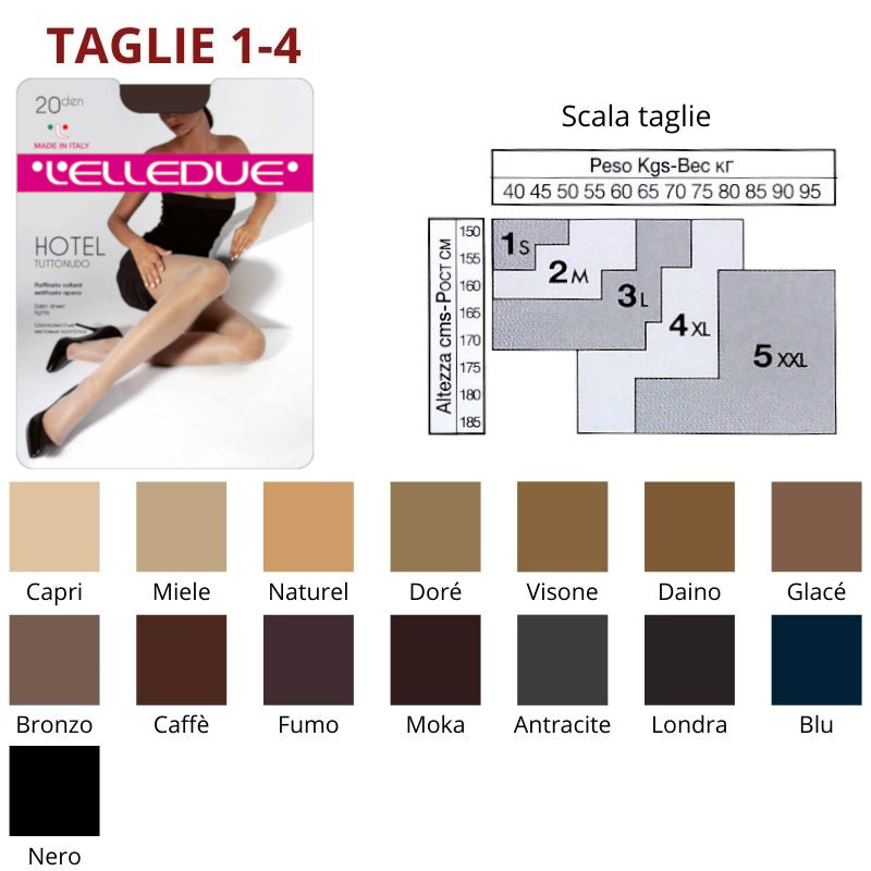 Hotel 20 den (TG 1-4) collant setificato Elledue paia 6