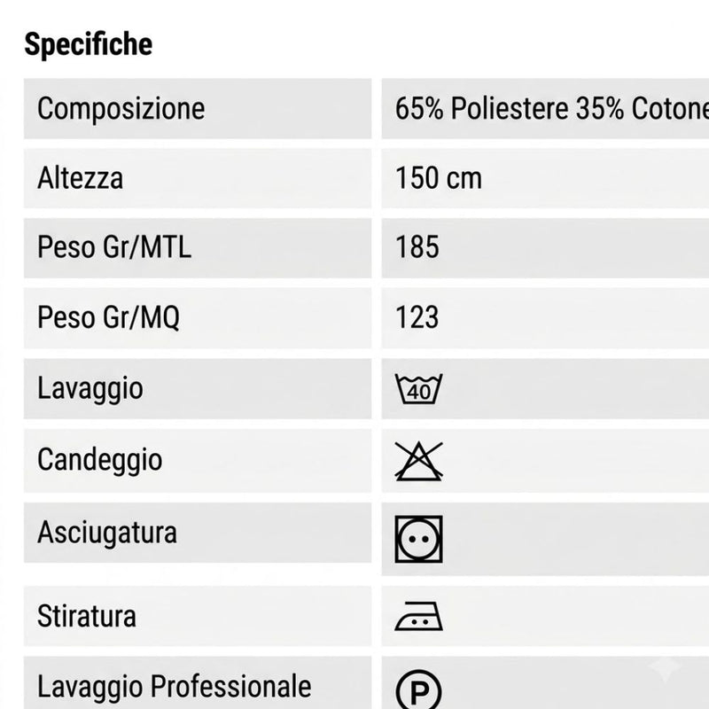 Tabella taglie e colori