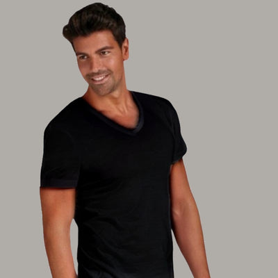 Maglia uomo scollo V mezza manica 100% cotone articolo 1011/ Nero
