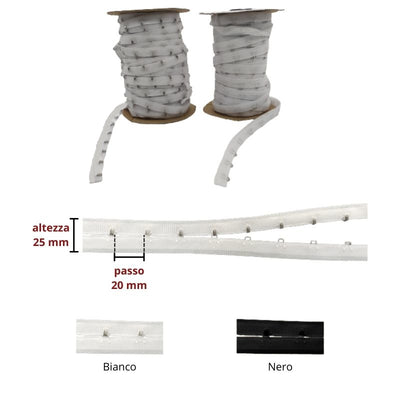 Nastro h 25 mm poliestere 100% a 1 gancio a uncinelli articolo 335