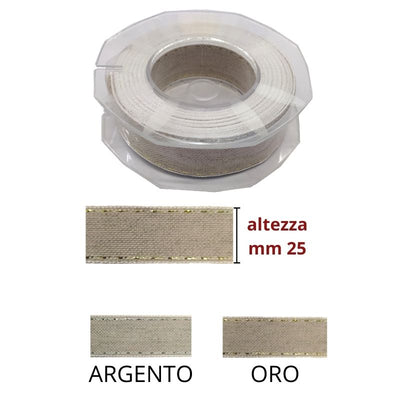Nastro lino impunturato lamè h mm 25 articolo F165/25 metri 10