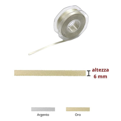 Nastro raso effetto lame' h mm 6 articolo A1006/O/A metri 50