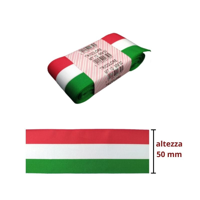 Nastro tricolore poliestere 100%  h mm  50 da 10 MT articolo 27/12 metri 10