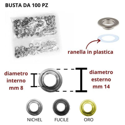 Occhielli in ottone ø mm 8 artivolo VL 30 pezzi 100