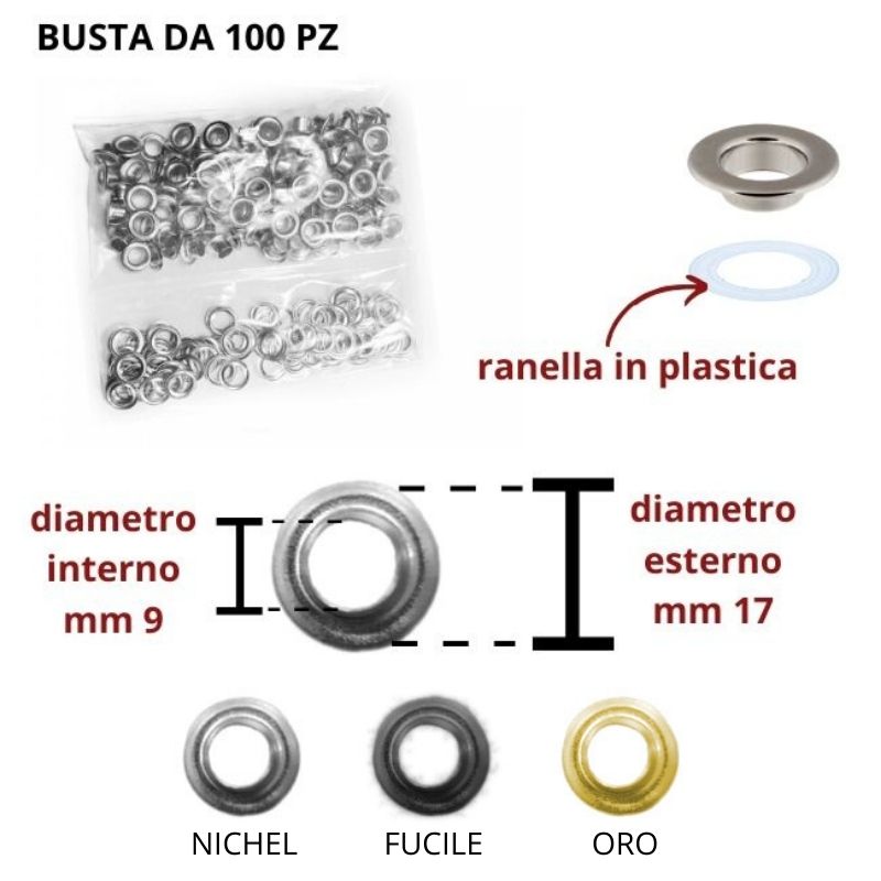 Occhielli in ottone ø mm 9 artivolo VL 40 pezzi 100