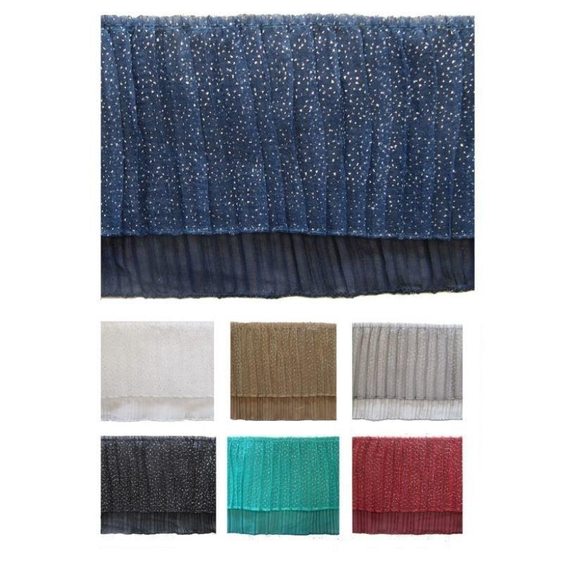 Pleated organza and lurex fashion trimmings, 13 cm high, art. 1869, 9 metres