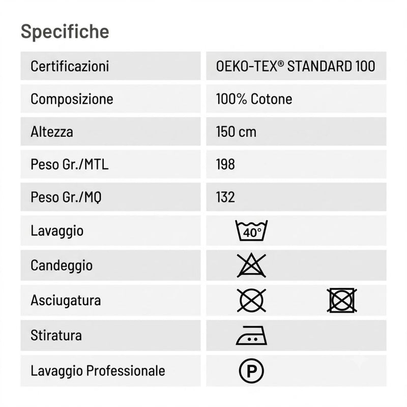 Tabella taglie e colori