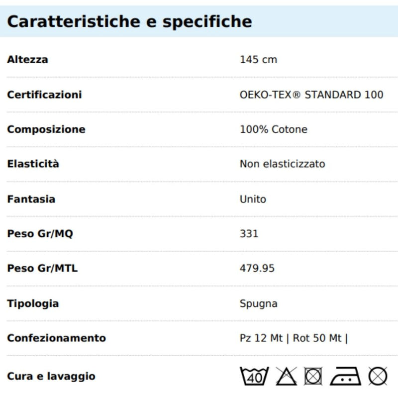 Tabella taglie e colori