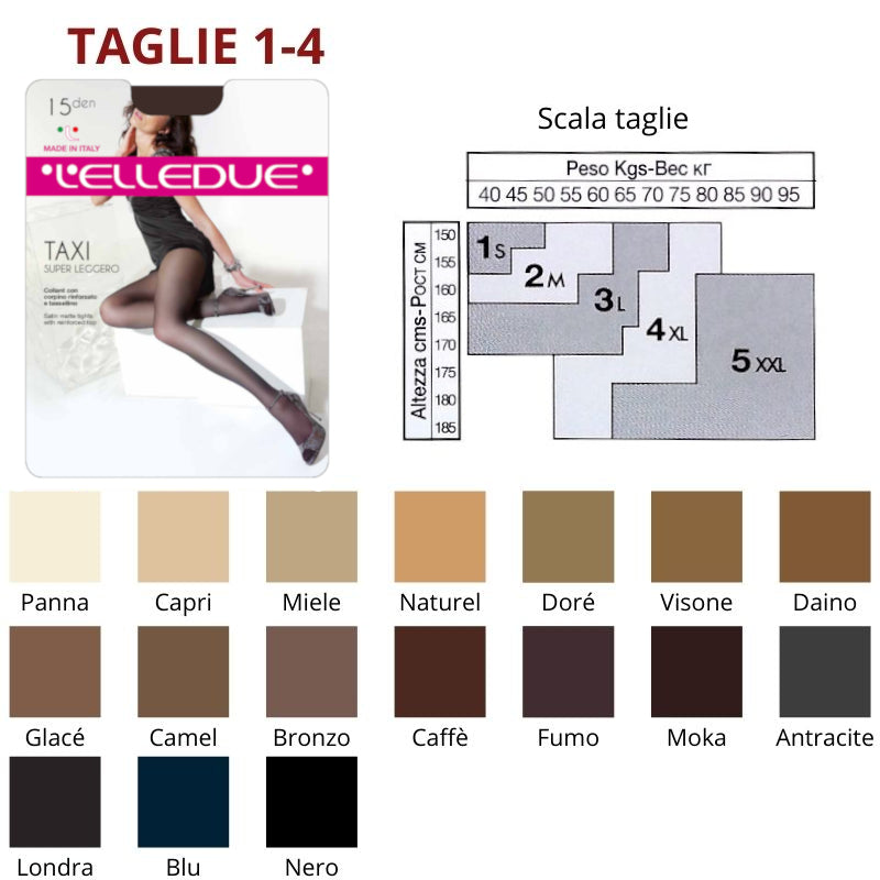 Taxi 15 den (TG 1-4) collant setificato Elledue paia 6