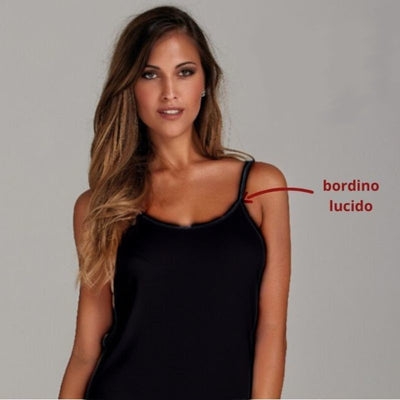 Top donna spalla stretta 100% cotone costina 1/1 con bordo lucido articolo 2005 / Nero