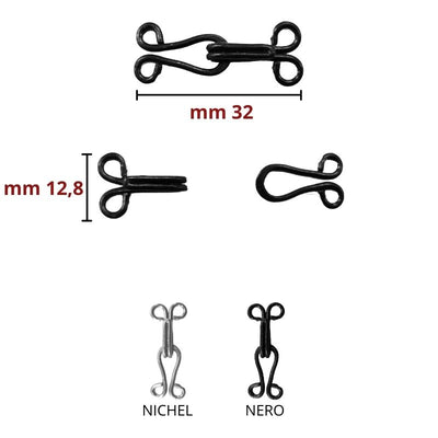 Uncinelli metallo lunghezza mm 32 articolo FF506/10 coppie 24